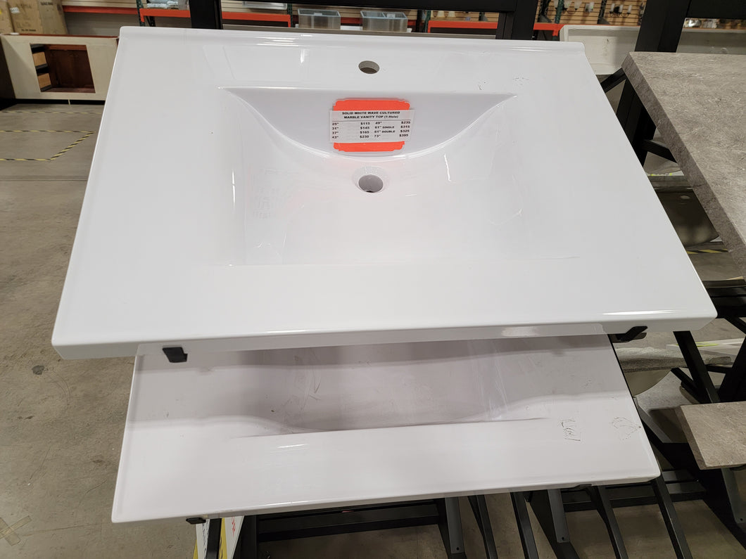 Solid White Cultured Marble Vanity Top 1-Hole